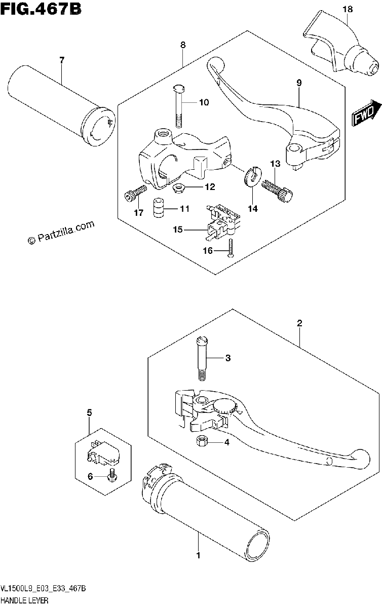 Diagrama de 467B HANDLE LEVER VL1500BL9 E33