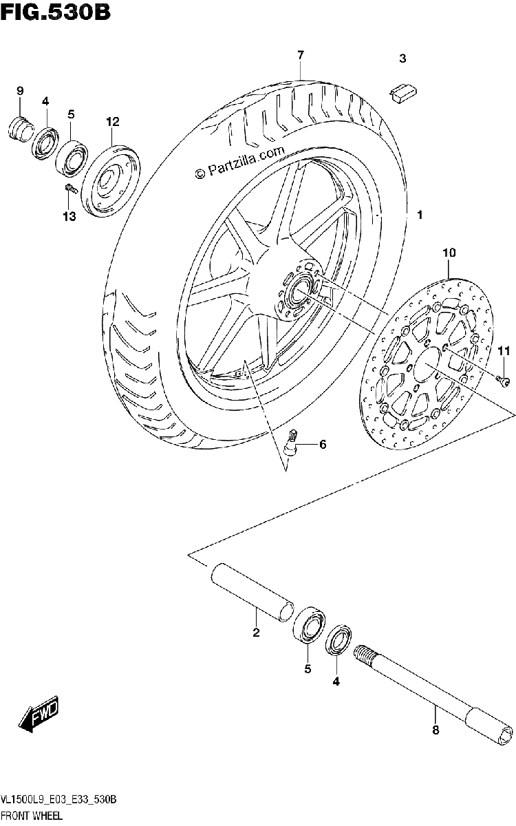 Diagrama de 530B FRONT WHEEL VL1500BL9 E33