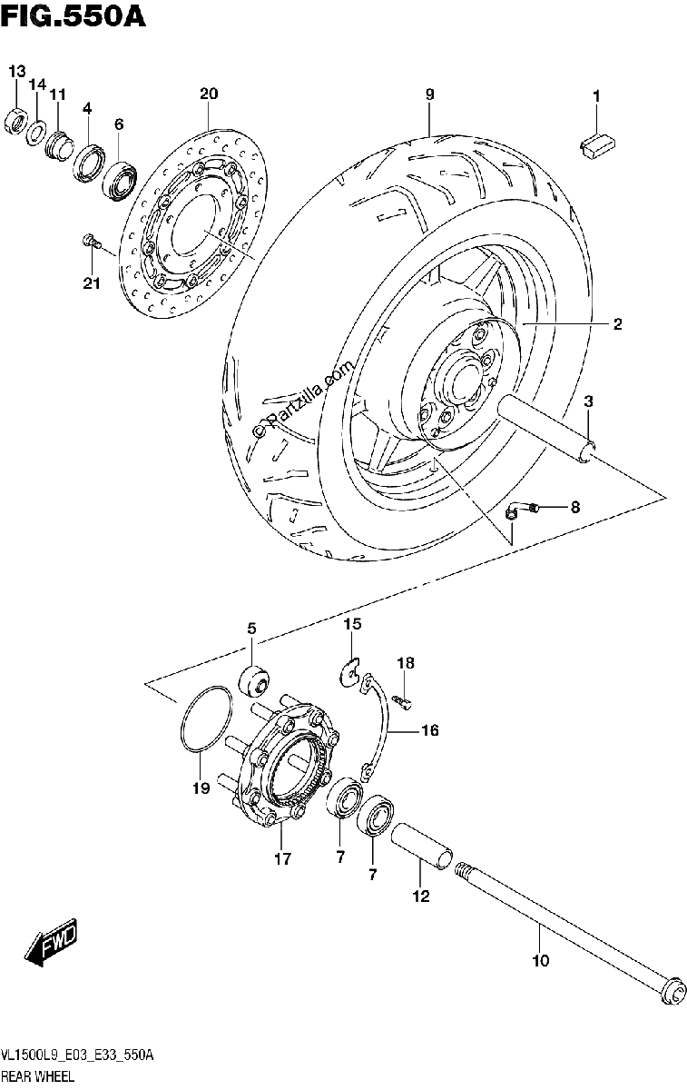 Diagrama de 550A REAR WHEEL VL1500BL9 E03