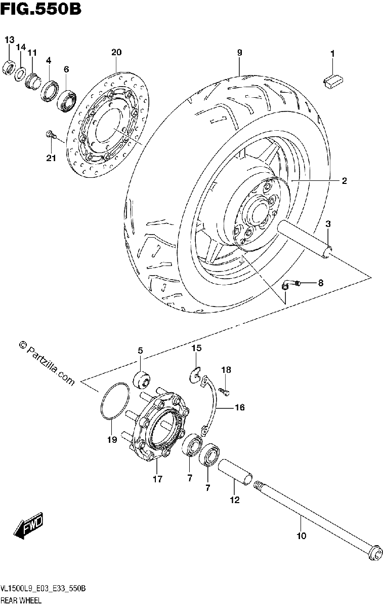 Diagrama de 550B REAR WHEEL VL1500BL9 E33