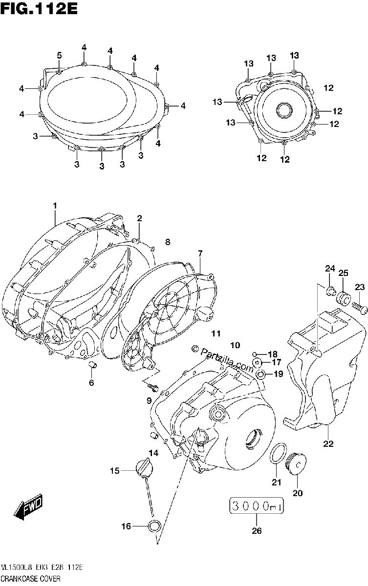 Diagrama de 112E CRANKCASE COVER VL1500TL8 E03