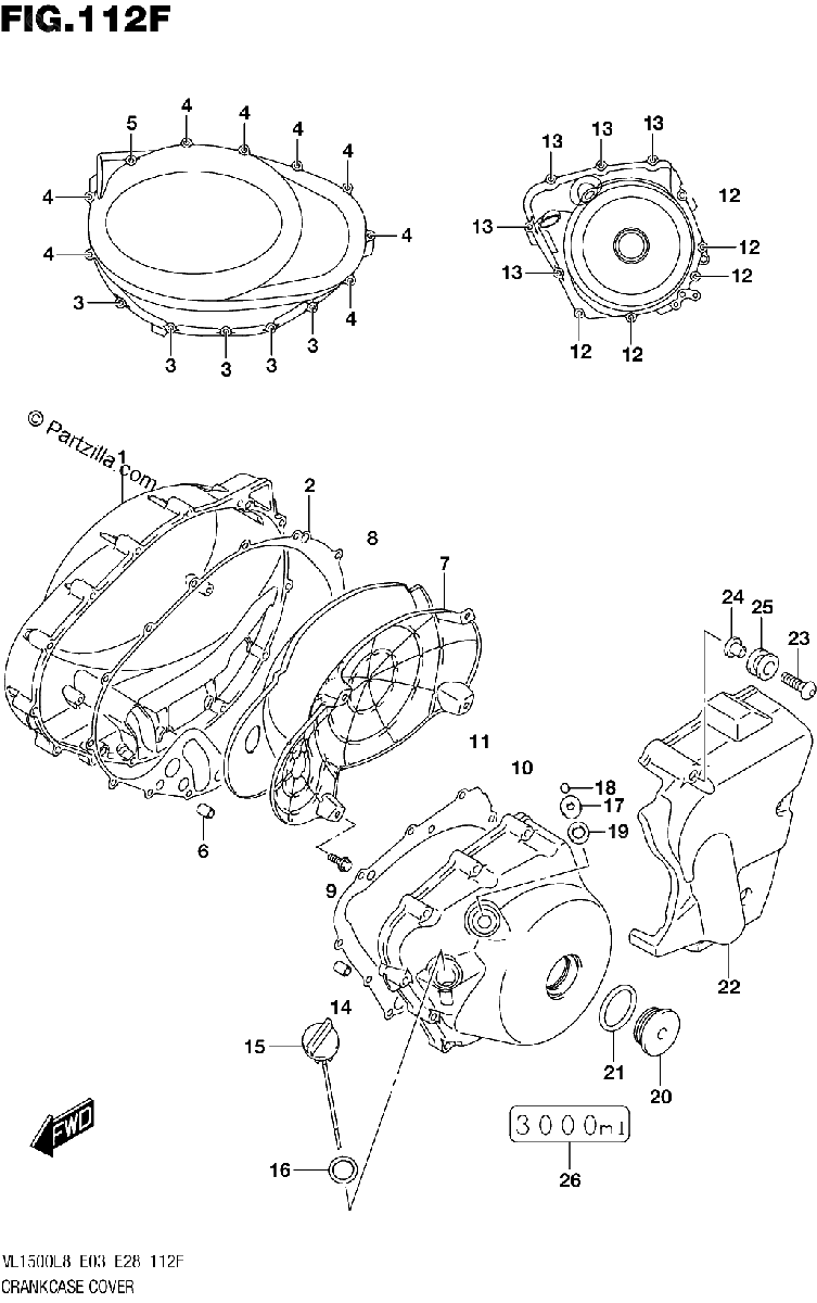 Diagrama de 112F CRANKCASE COVER VL1500TL8 E28