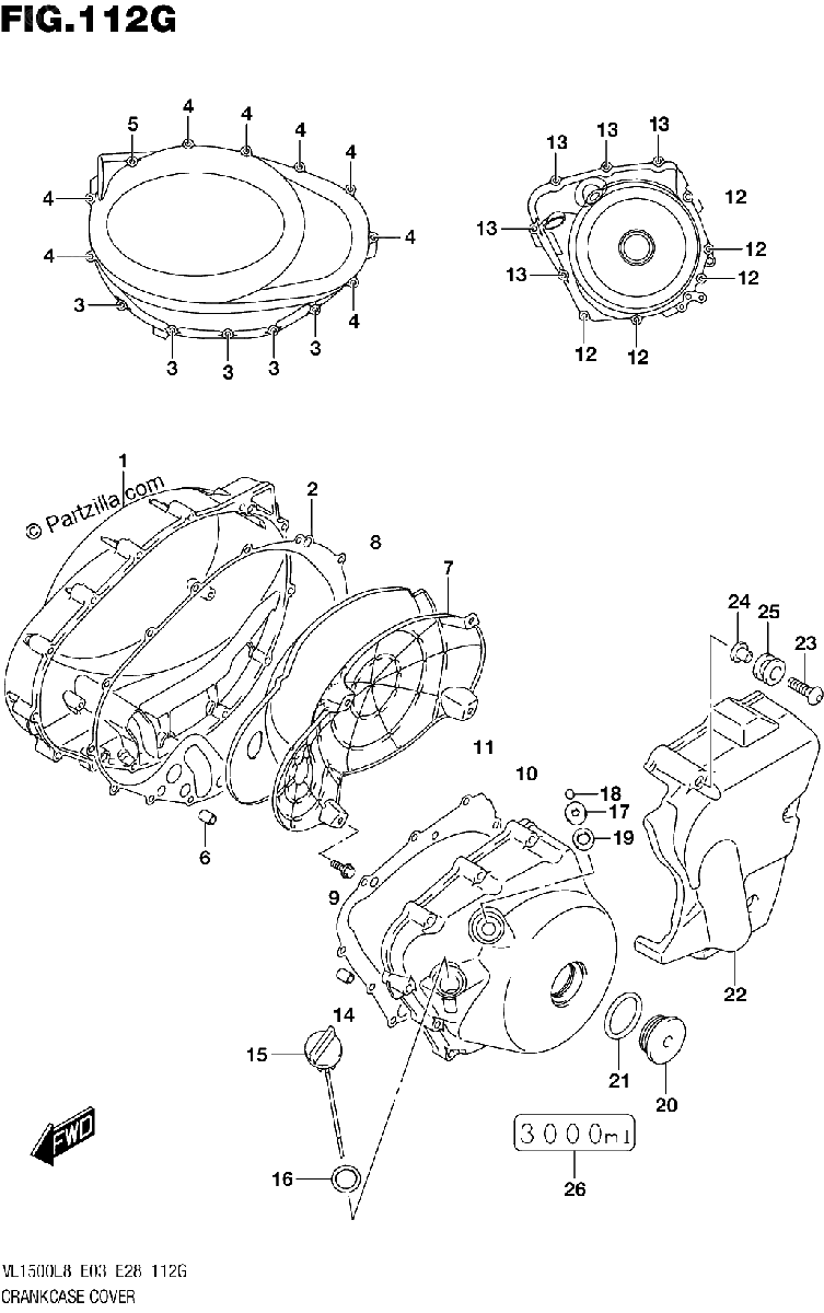 Diagrama de 112G CRANKCASE COVER VL1500TL8 E33
