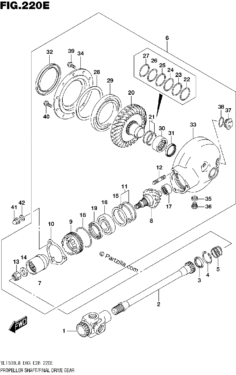 Diagrama de 220E PROPELLER SHAFT FINAL DRIVE GEAR VL1500TL8 E03
