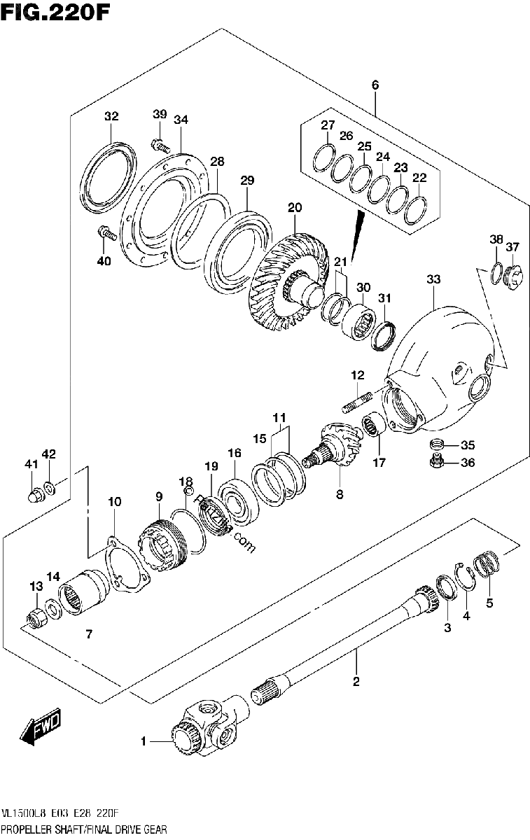 Diagrama de 220F PROPELLER SHAFT FINAL DRIVE GEAR VL1500TL8 E28