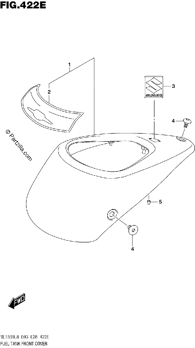 Diagrama de 422E FUEL TANK FRONT COVER VL1500TL8 E03