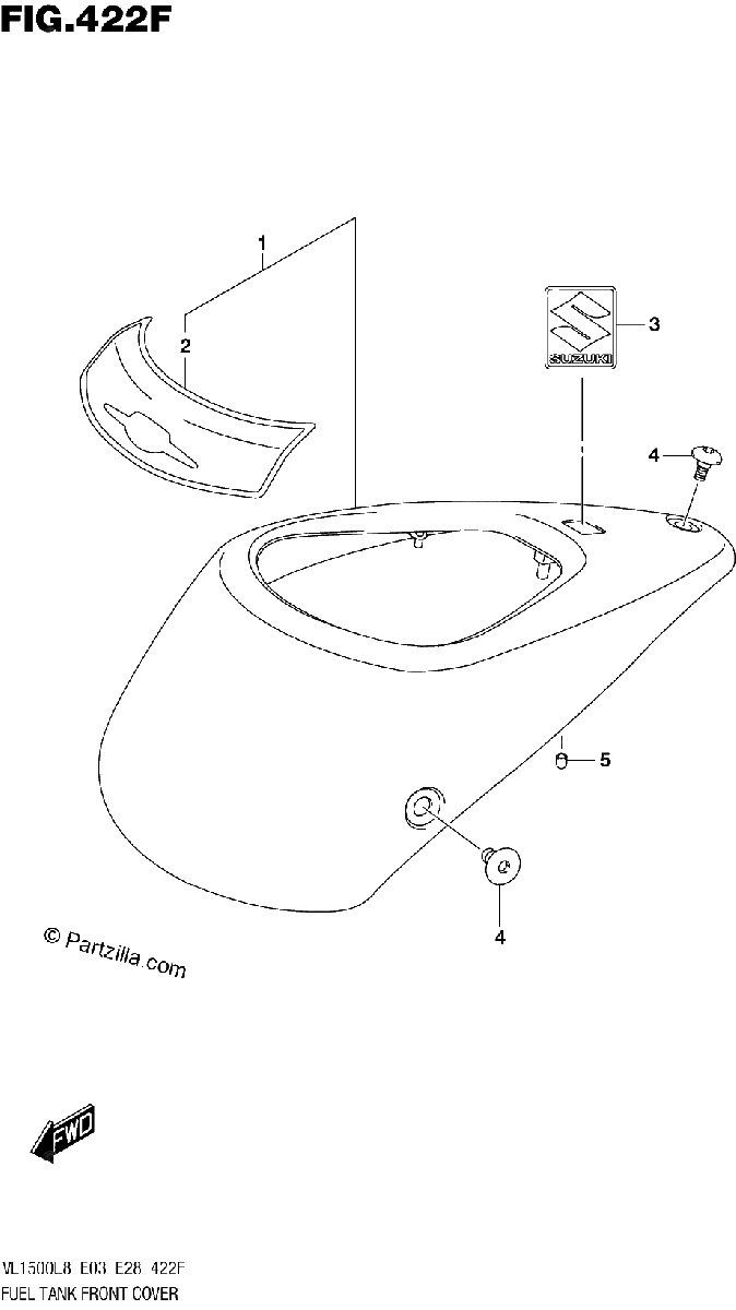 Diagrama de 422F FUEL TANK FRONT COVER VL1500TL8 E28