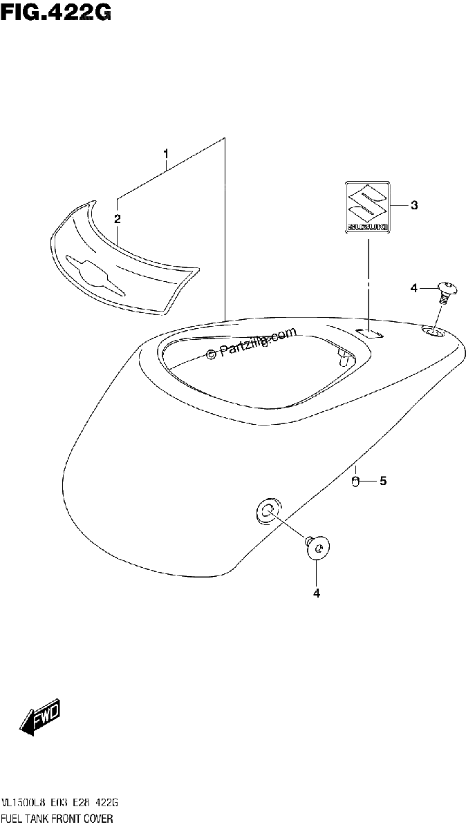 Diagrama de 422G FUEL TANK FRONT COVER VL1500TL8 E33