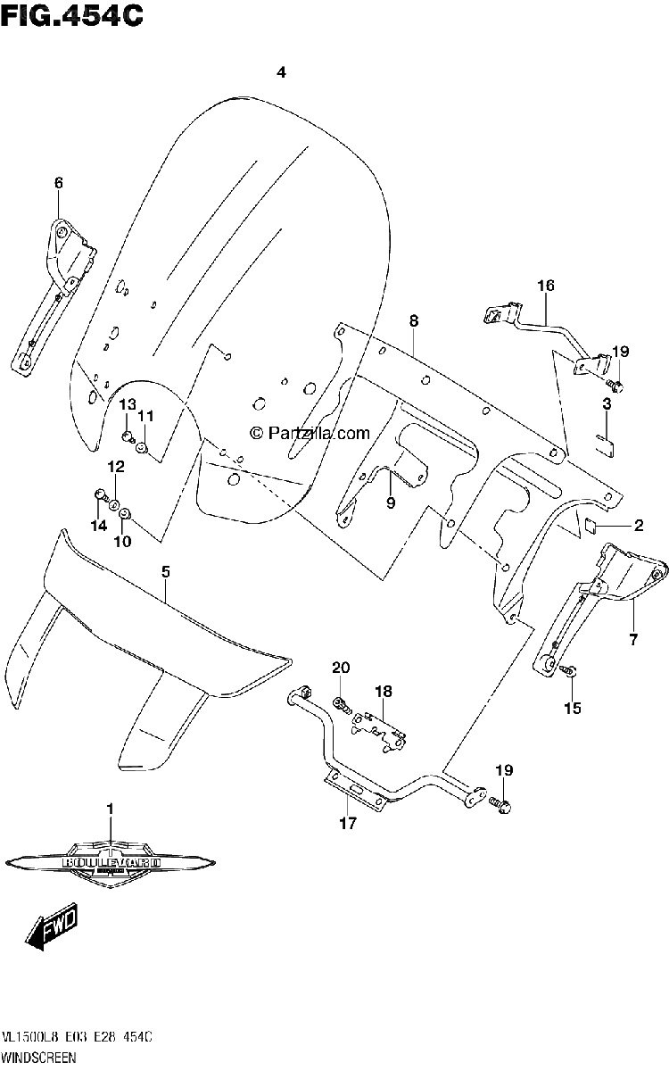 Diagrama de 454C WINDSCREEN VL1500TL8 E28