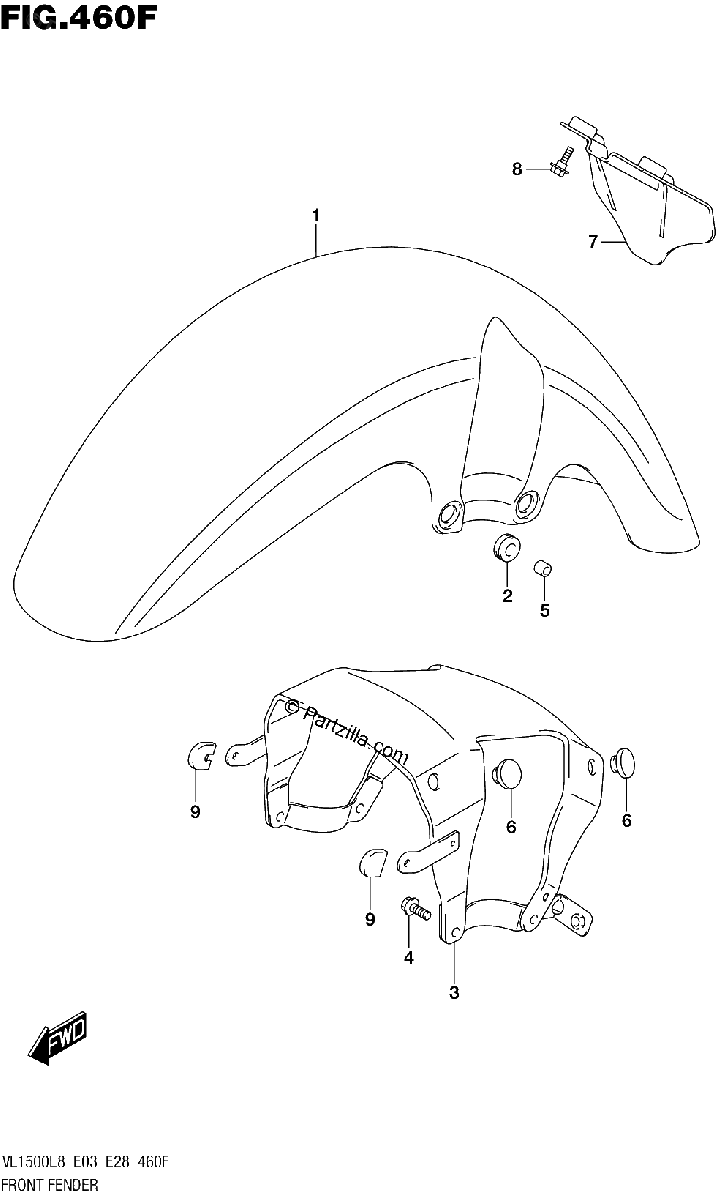 Diagrama de 460F FRONT FENDER VL1500TL8 E28