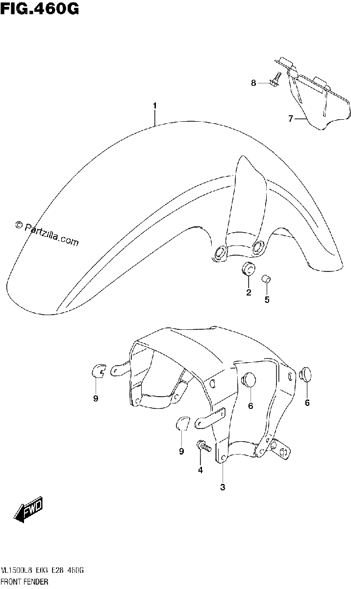 Diagrama de 460G FRONT FENDER VL1500TL8 E33