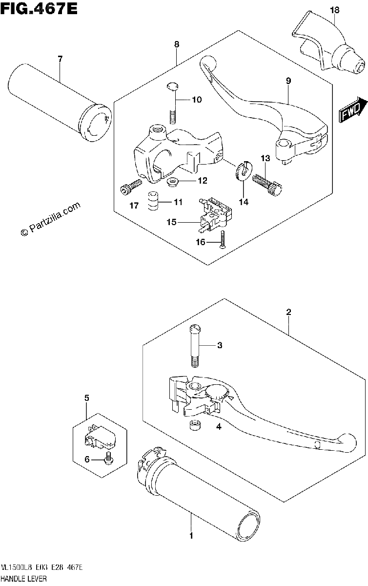 Diagrama de 467E HANDLE LEVER VL1500TL8 E03