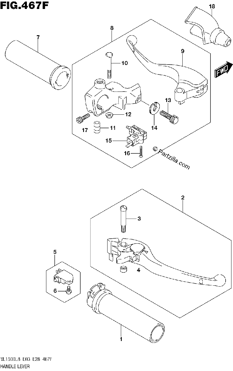 Diagrama de 467F HANDLE LEVER VL1500TL8 E28