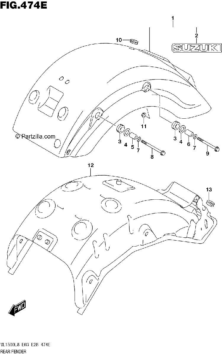 Diagrama de 474E REAR FENDER VL1500TL8 E03