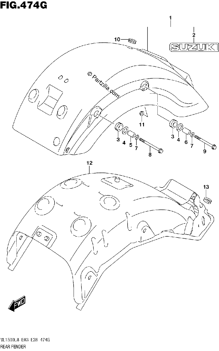 Diagrama de 474G REAR FENDER VL1500TL8 E33