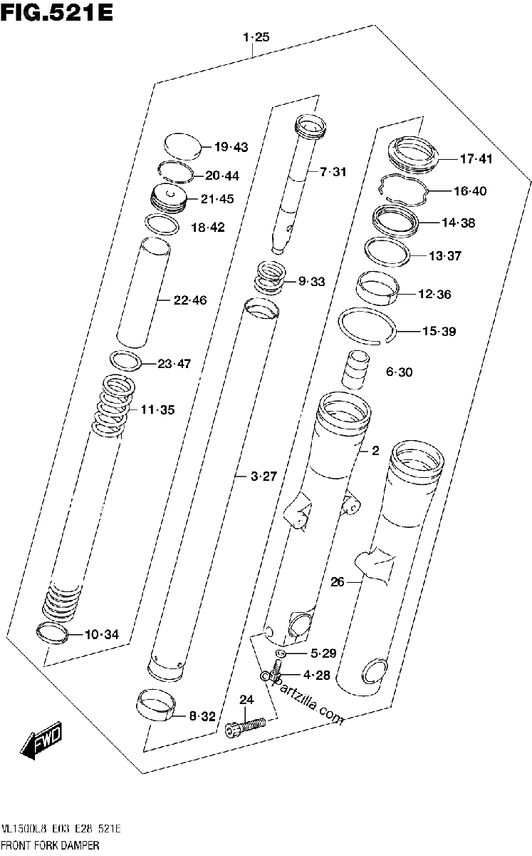 Diagrama de 521E FRONT FORK DAMPER VL1500TL8 E03
