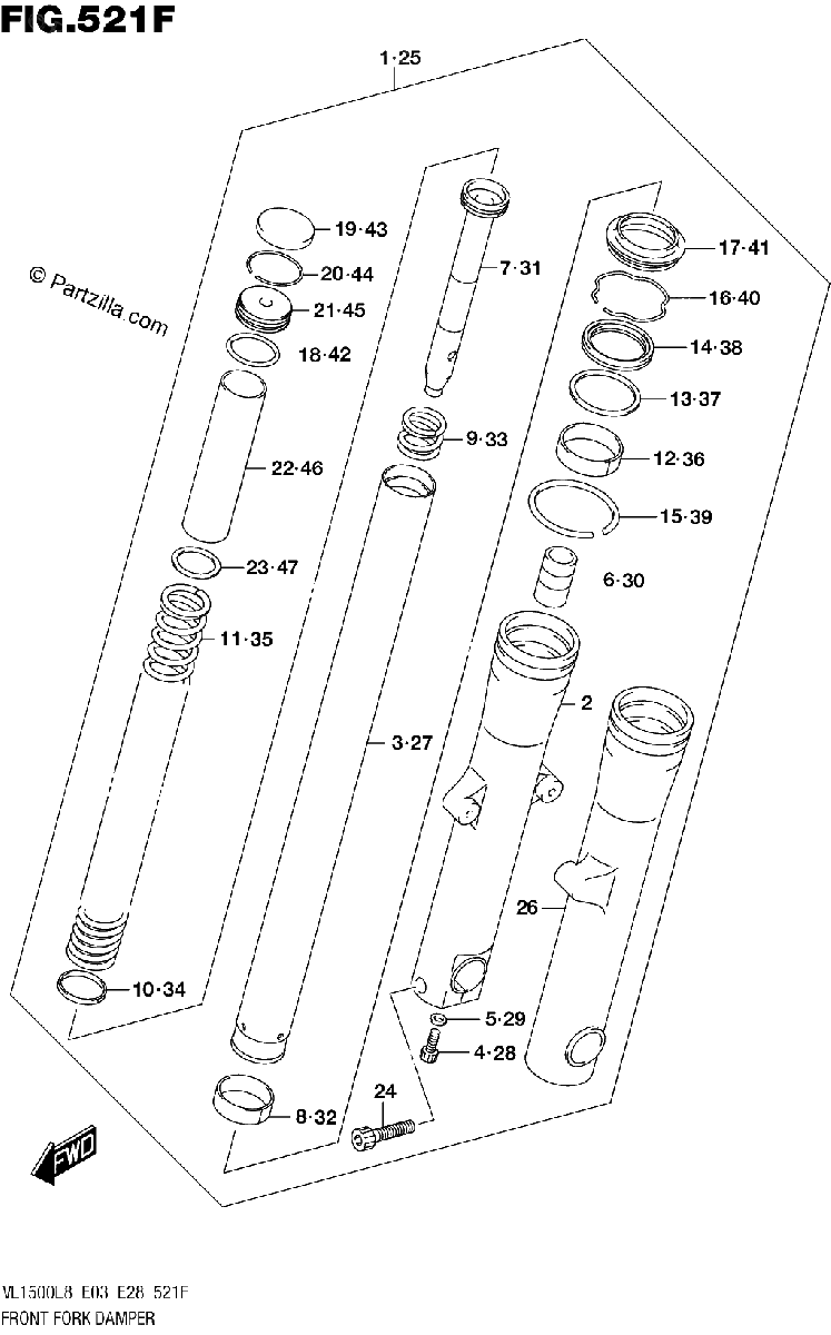 Diagrama de 521F FRONT FORK DAMPER VL1500TL8 E28