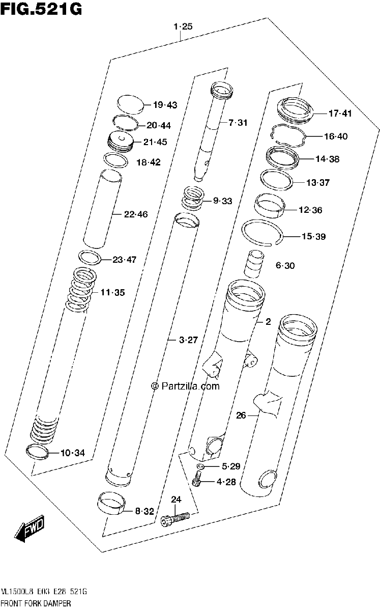 Diagrama de 521G FRONT FORK DAMPER VL1500TL8 E33