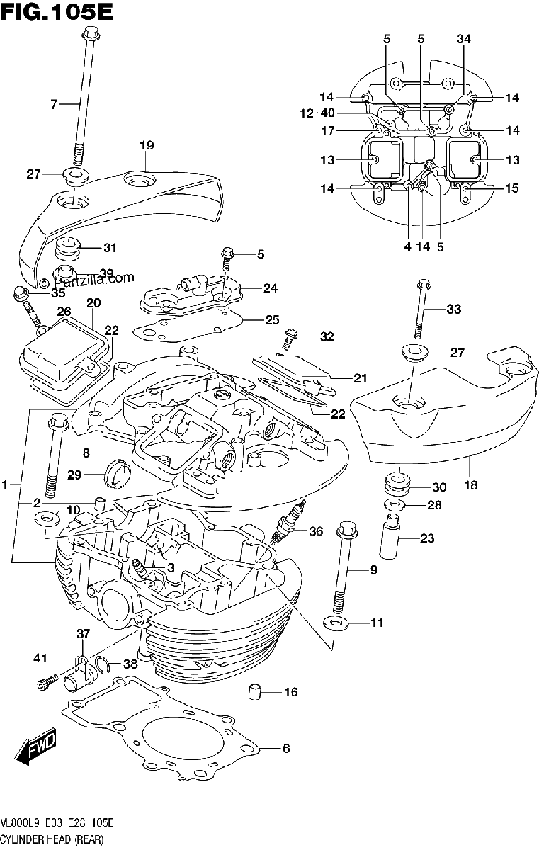 Diagrama de 105E CYLINDER HEAD REAR VL800TL9 E28