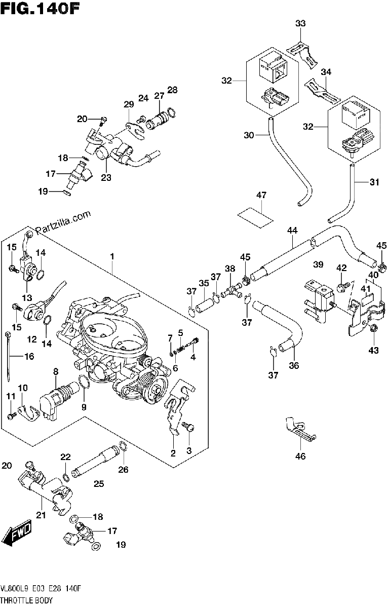 Diagrama de 140F THROTTLE BODY VL800TL9 E33