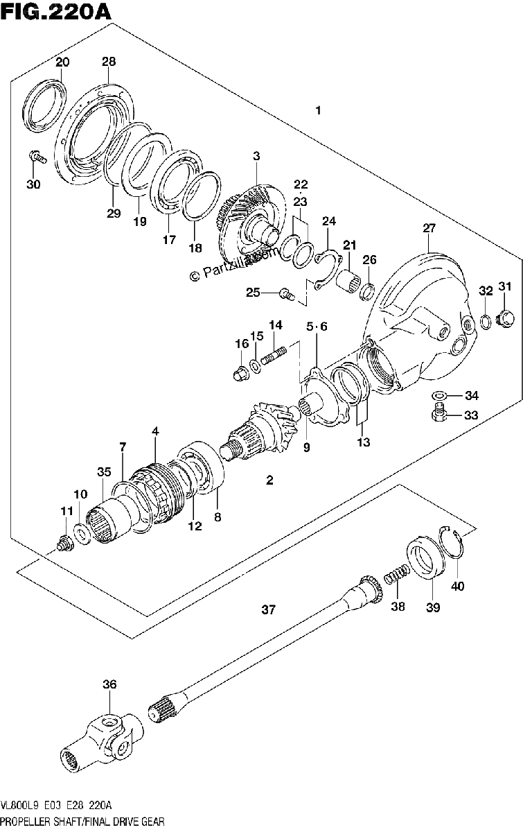 Diagrama de 220A PROPELLER SHAFT FINAL DRIVE GEAR