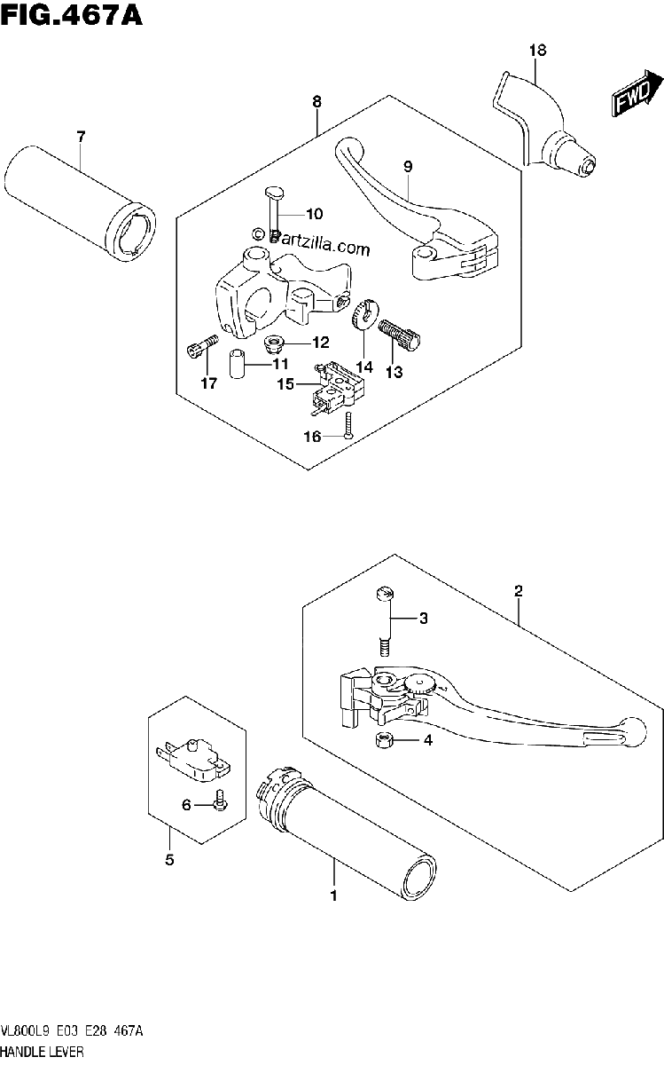 Diagrama de 467A HANDLE LEVER