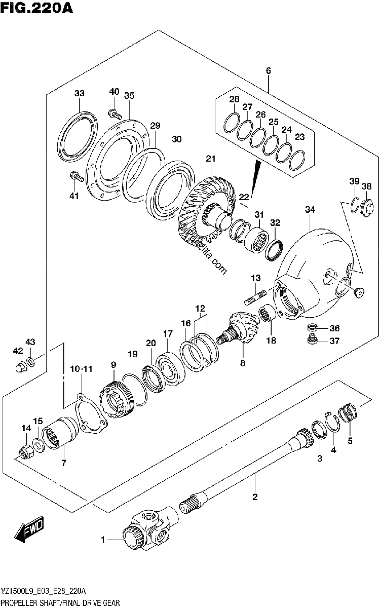 Diagrama de 220A PROPELLER SHAFT FINAL DRIVE GEAR