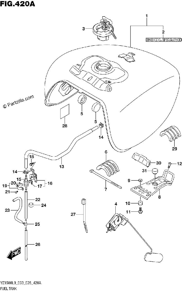 Diagrama de 420A FUEL TANK E03 E28 FOR YVB