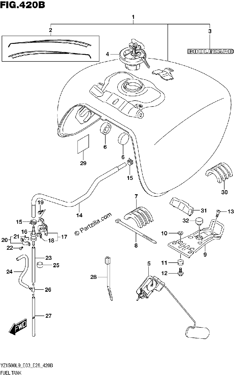 Diagrama de 420B FUEL TANK E03 E28 FOR AA3