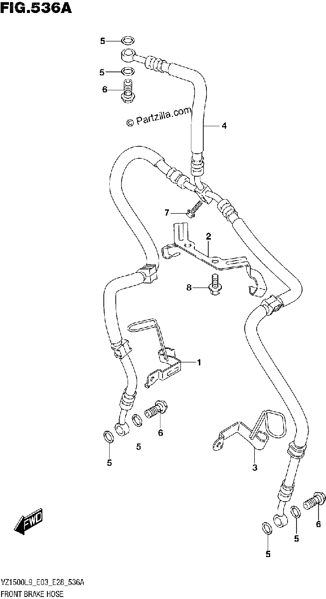 Diagrama de 536A FRONT BRAKE HOSE