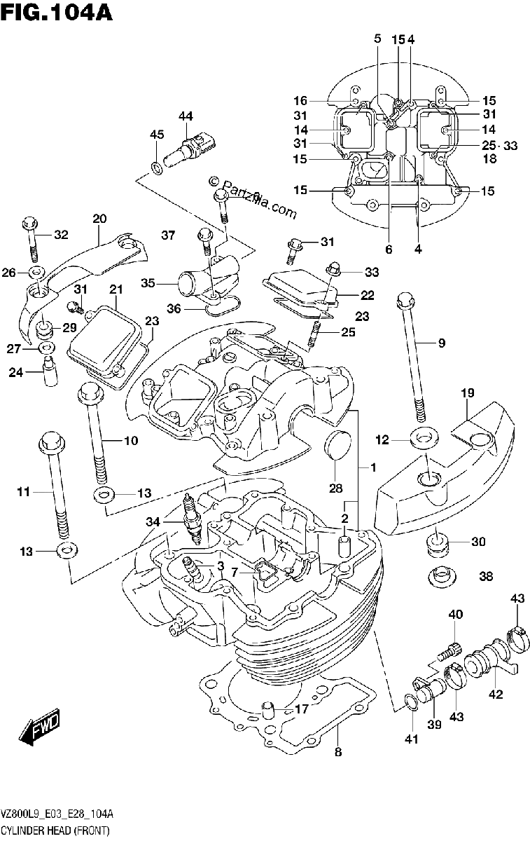 Diagrama de 104A CYLINDER HEAD FRONT