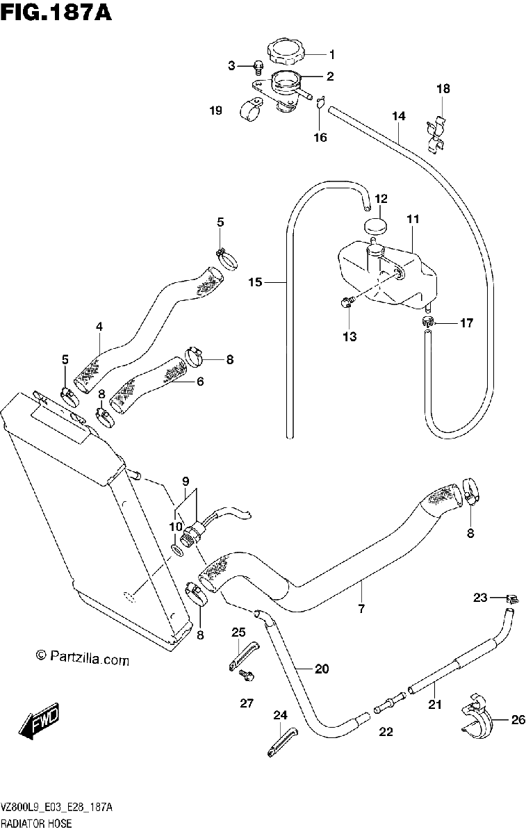 Diagrama de 187A RADIATOR HOSE