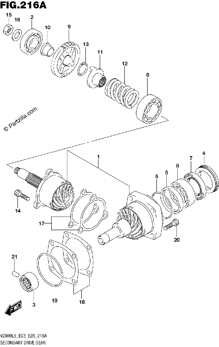 Diagrama de 216A SECONDARY DRIVE GEAR