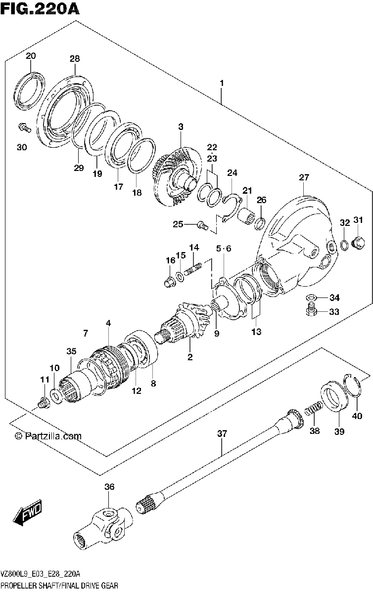 Diagrama de 220A PROPELLER SHAFT FINAL DRIVE GEAR