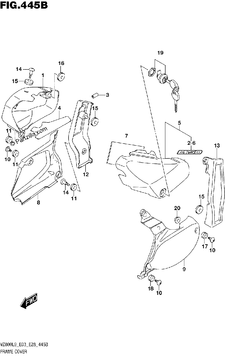 Diagrama de 445B FRAME COVER VZ800L9 E28