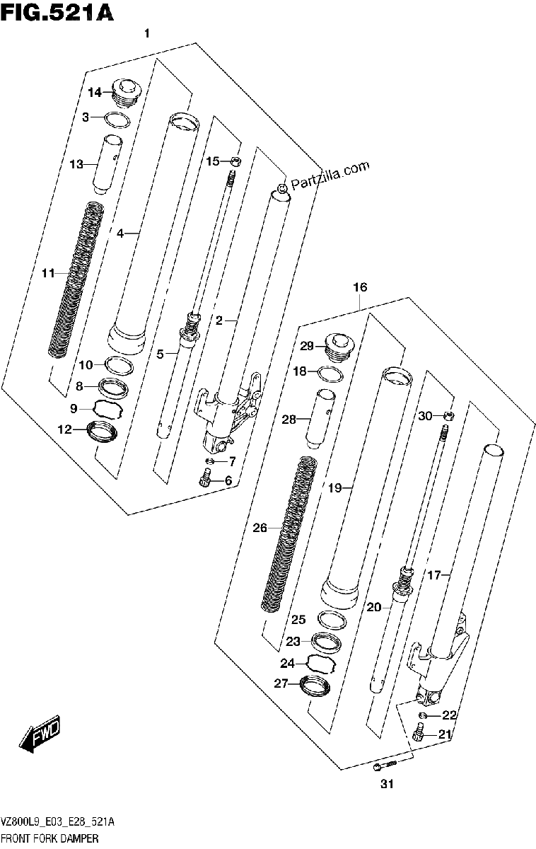 Diagrama de 521A FRONT FORK DAMPER