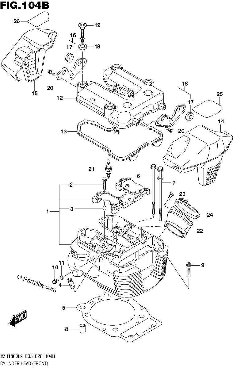 Diagrama de 104B CYLINDER HEAD FRONT VZR1800BZL9 E03