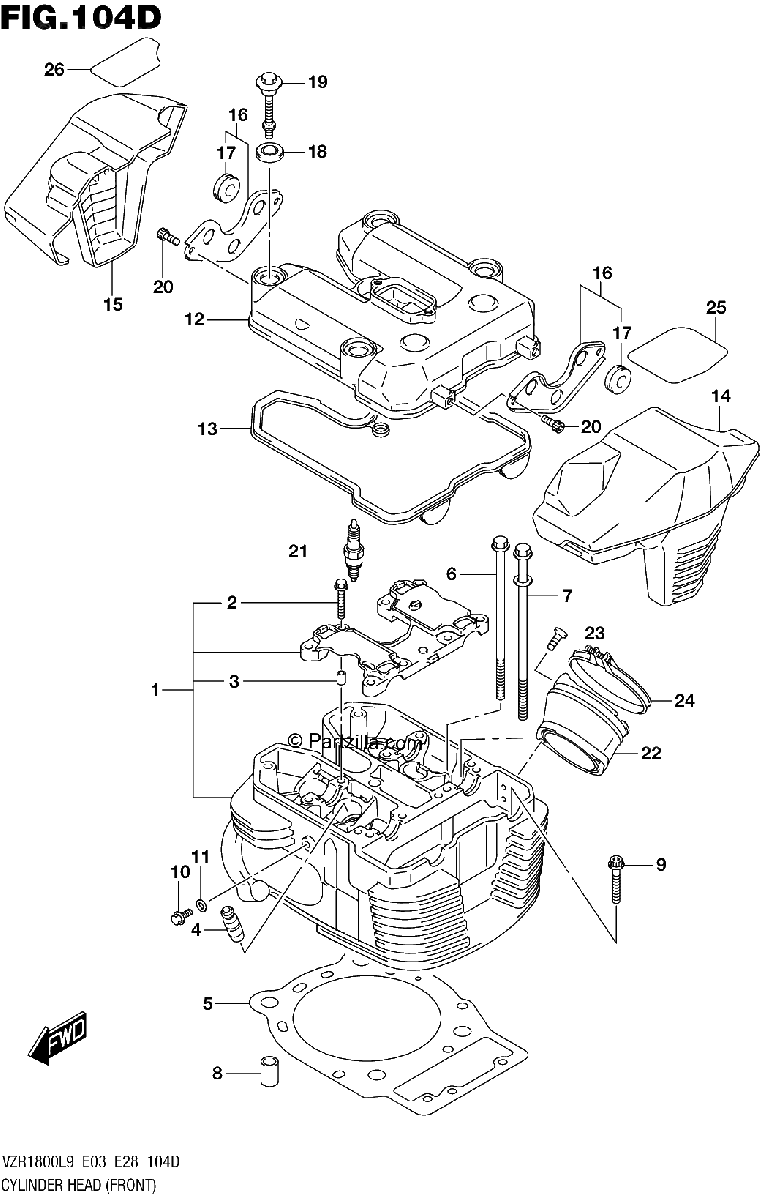 Diagrama de 104D CYLINDER HEAD FRONT VZR1800BZL9 E33