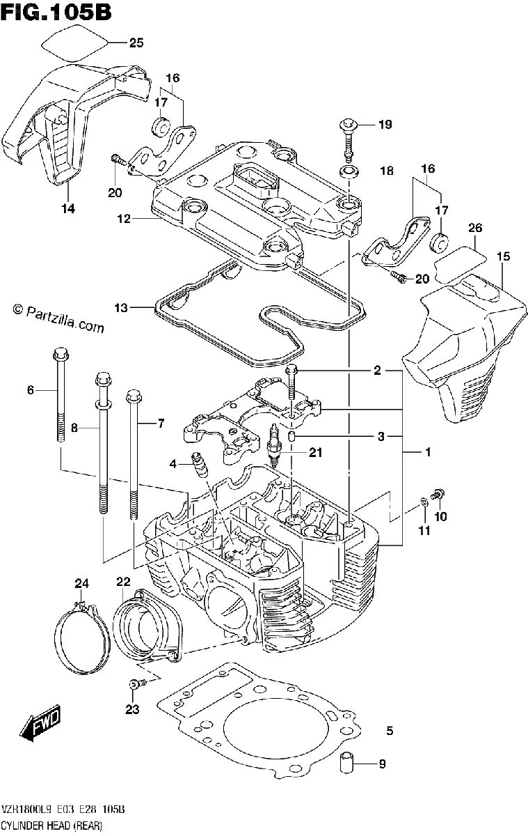 Diagrama de 105B CYLINDER HEAD REAR VZR1800BZL9 E03