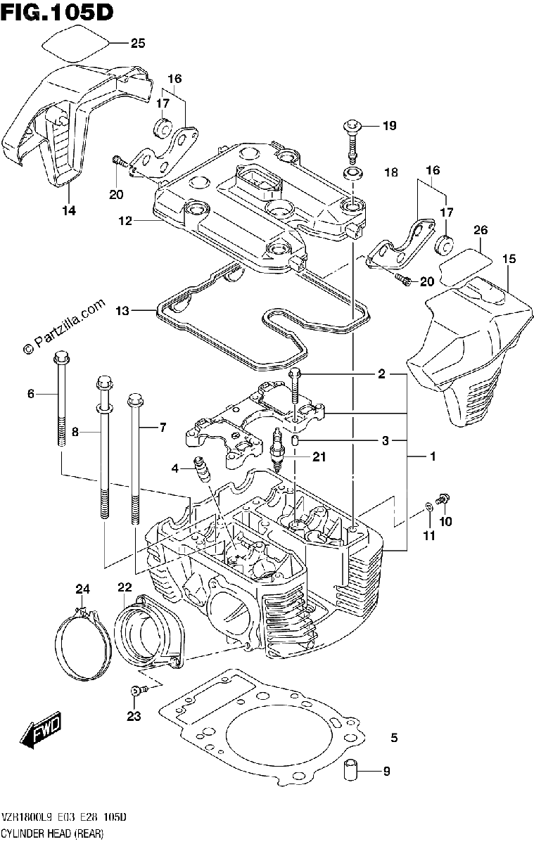 Diagrama de 105D CYLINDER HEAD REAR VZR1800BZL9 E33