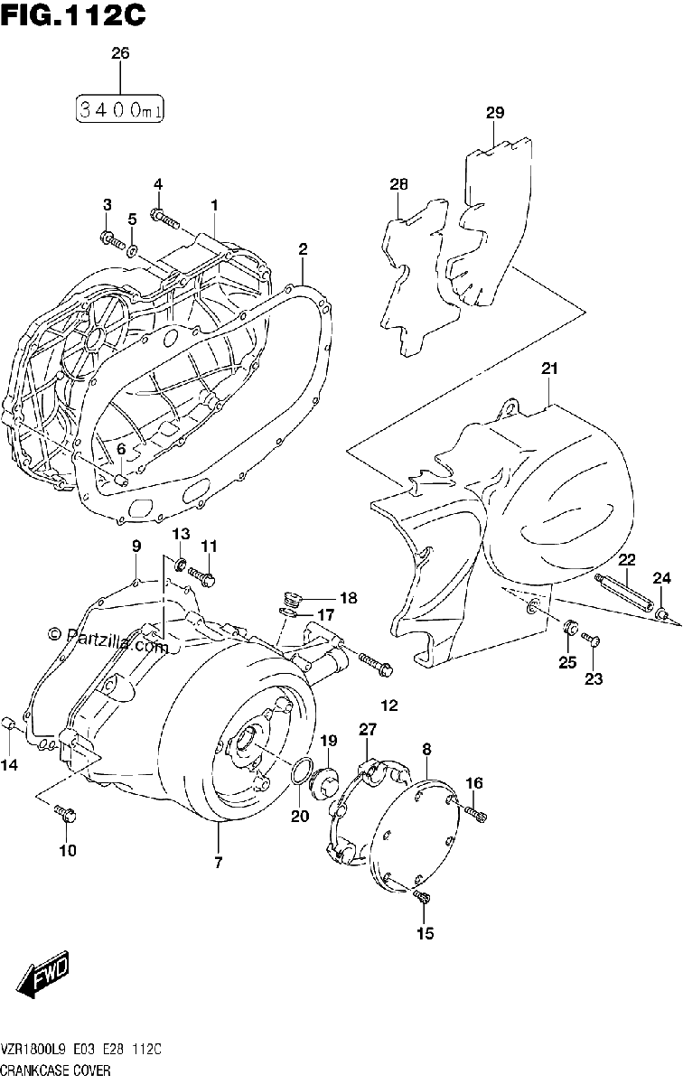 Diagrama de 112C CRANKCASE COVER VZR1800BZL9 E28