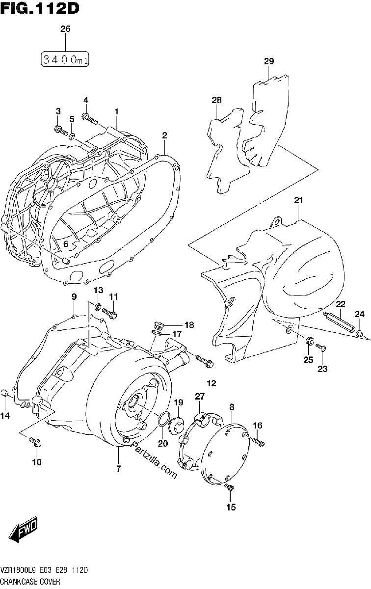 Diagrama de 112D CRANKCASE COVER VZR1800BZL9 E33