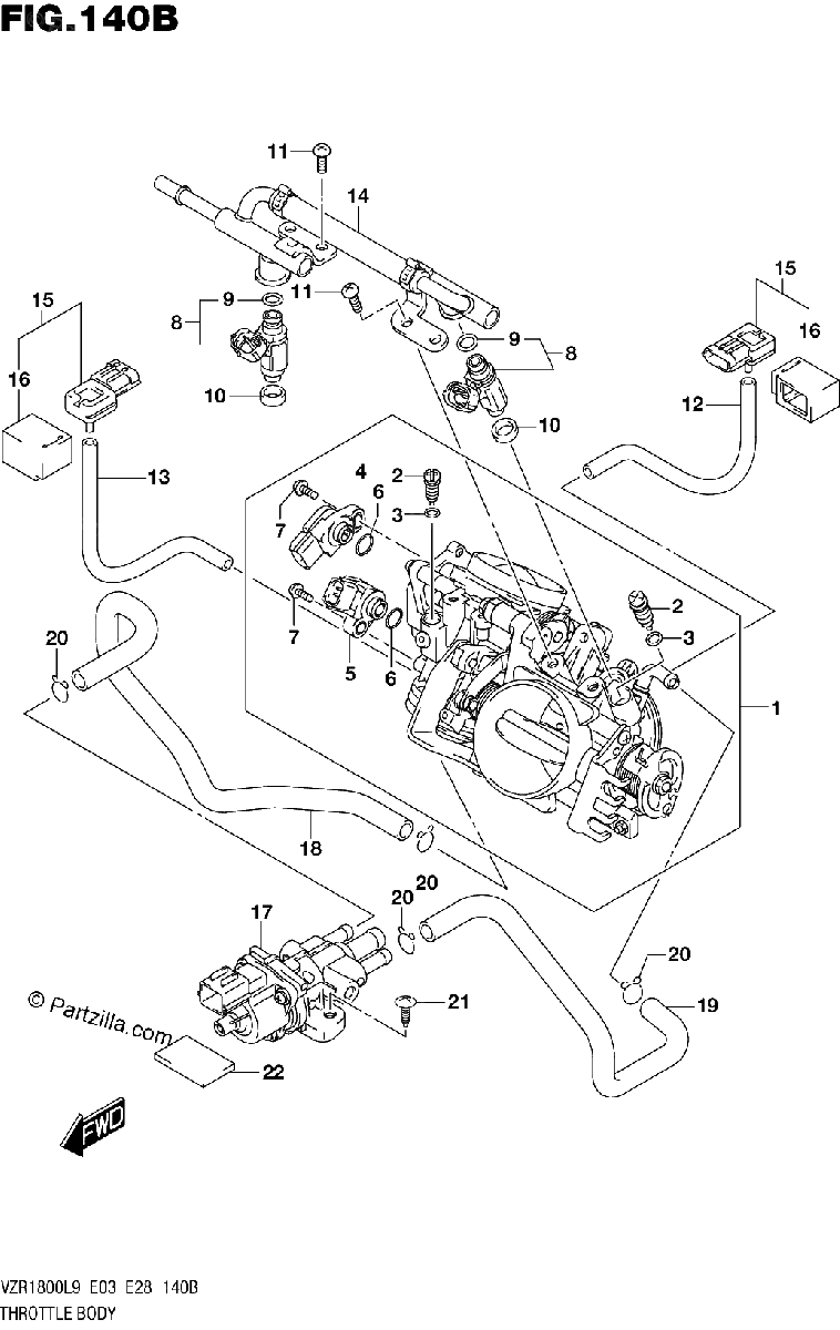 Diagrama de 140B THROTTLE BODY VZR1800BZL9 E03