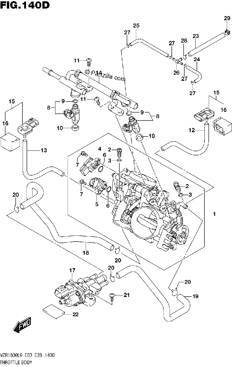 Diagrama de 140D THROTTLE BODY VZR1800BZL9 E33