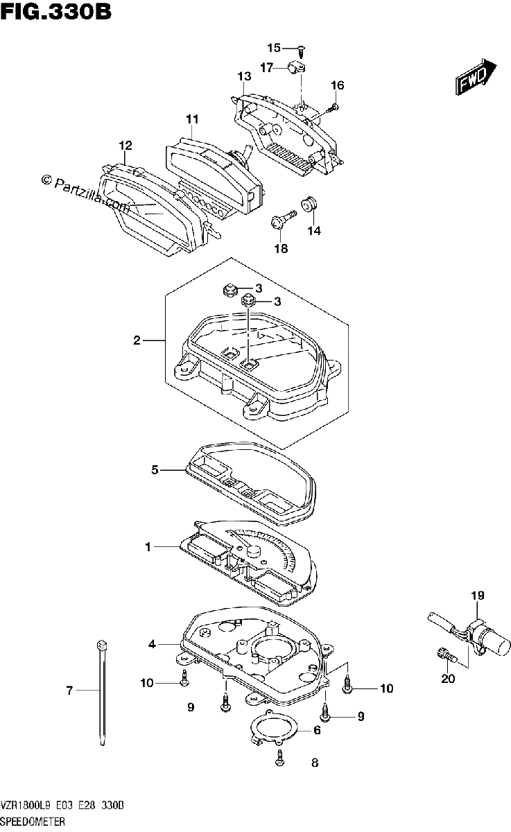 Diagrama de 330B SPEEDOMETER VZR1800BZL9 E03