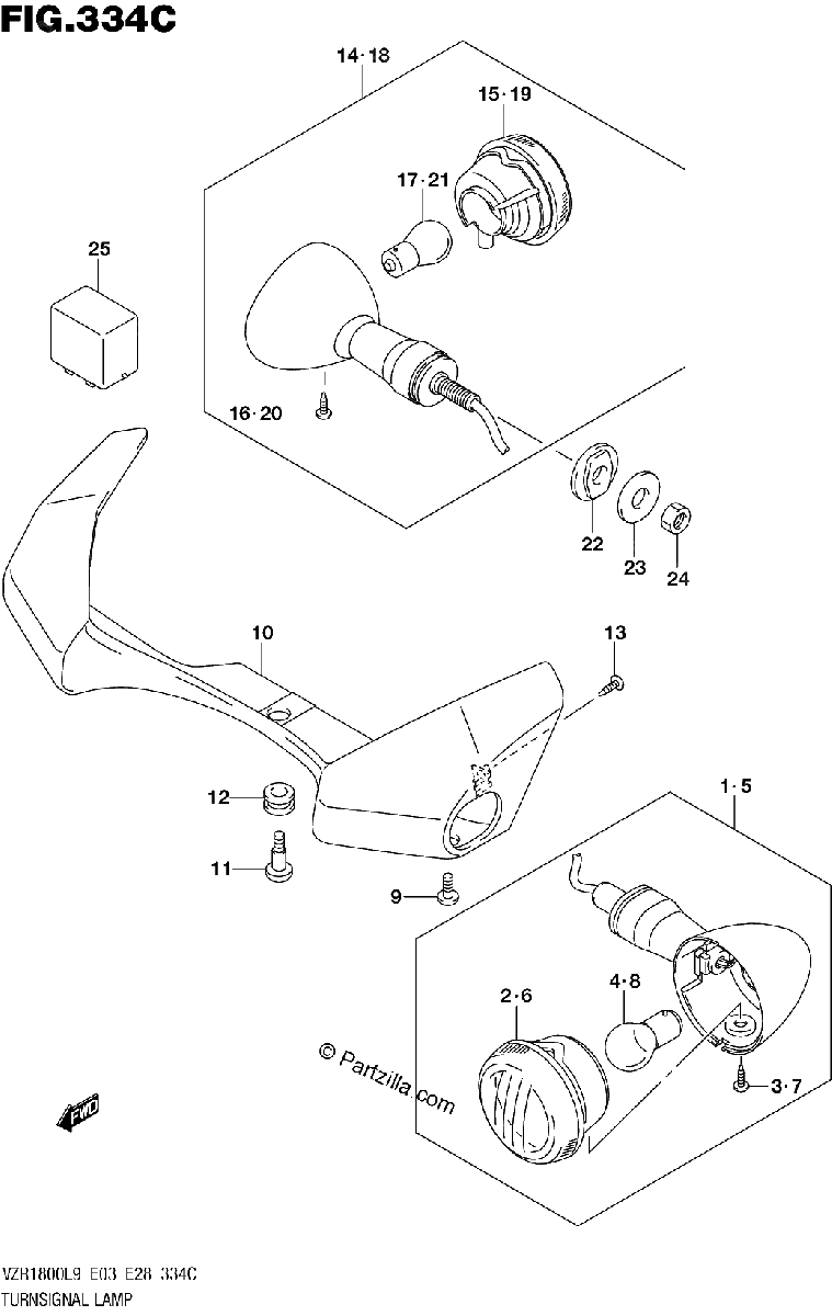 Diagrama de 334C TURNSIGNAL LAMP VZR1800BZL9 E28