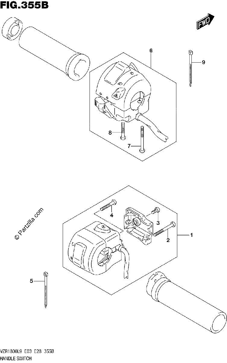 Diagrama de 355B HANDLE SWITCH VZR1800BZL9 E03