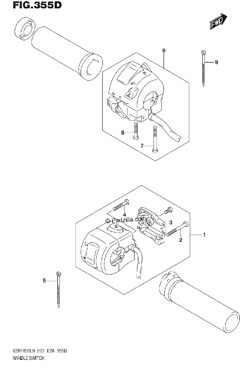 Diagrama de 355D HANDLE SWITCH VZR1800BZL9 E33