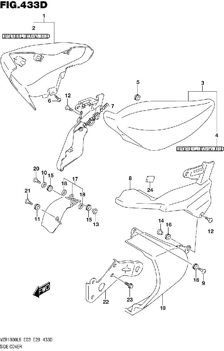 Diagrama de 433D SIDE COVER VZR1800BZL9 E33