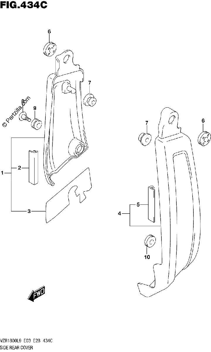 Diagrama de 434C SIDE REAR COVER VZR1800BZL9 E28